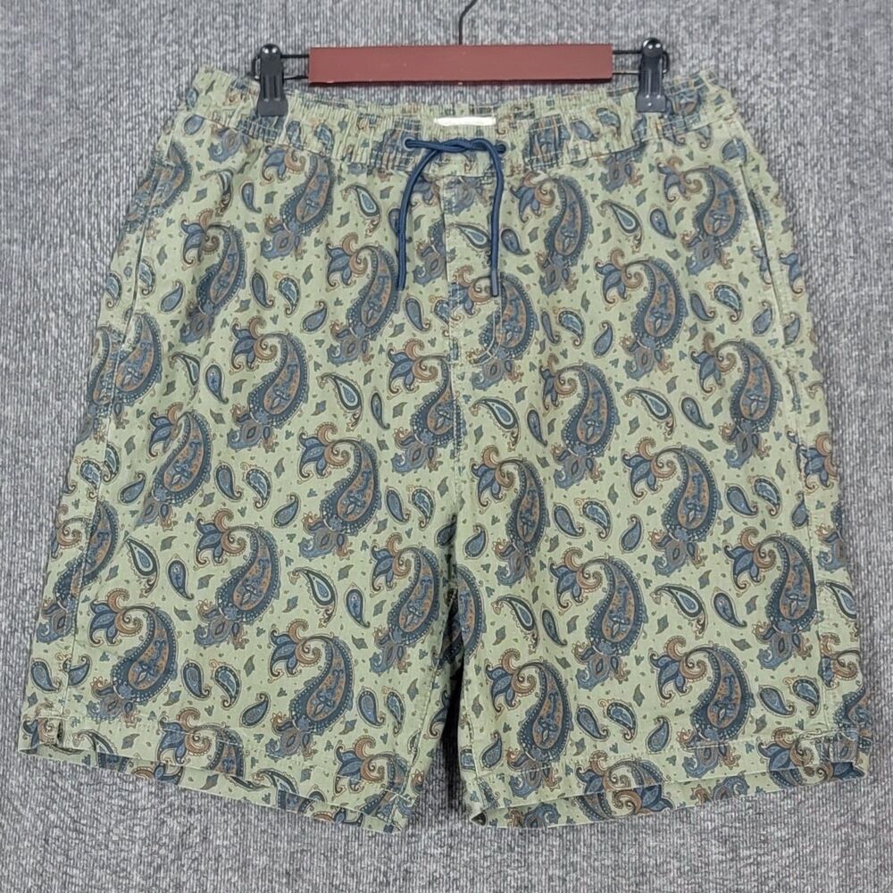 Michael Brandon Essentials Shorts Mens XL Green Paisley Elastic Waist Drawstring